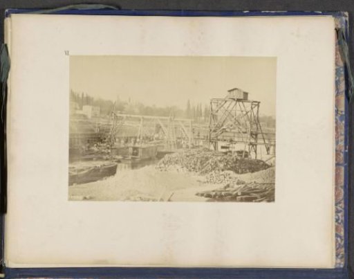 View of the construction of the Viaduc d'Auteuil over the Seine at Point-du-Jour