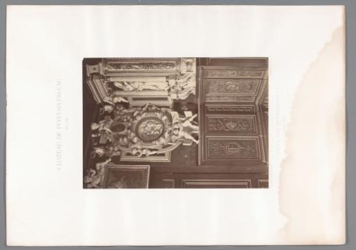 View of a wall with decorations in the Galerie François Ier of the Château de Fontainebleau, France