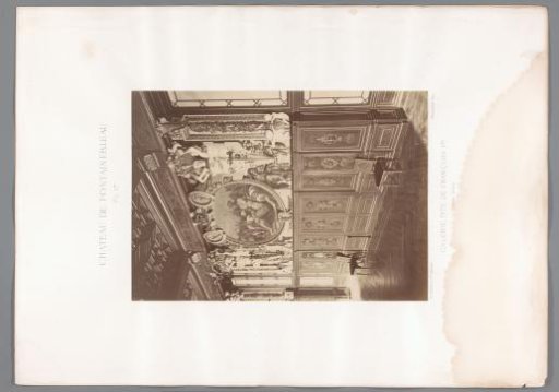 View of a wall with decorations in the Galerie François Ier of the Château de Fontainebleau, France
