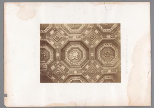 View of a ceiling in the Galerie Henri II of the Château de Fontainebleau, France