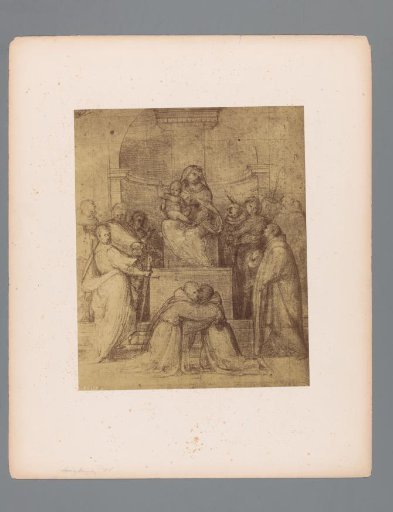 Photographic reproduction of a sketch of Mary on a throne with Christ as a child, by Fra Bartolomeo