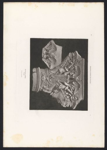 Photographic reproduction of a drawing depicting a capital with animal ornaments for the Salle du Manège in the Palais du Louvre in Paris