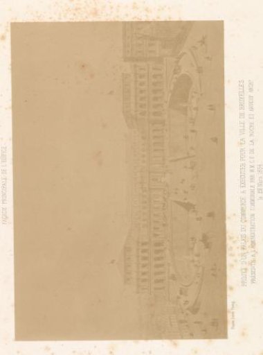 Photographic reproduction of a drawing, depicting the facade of a commercial building in Brussels