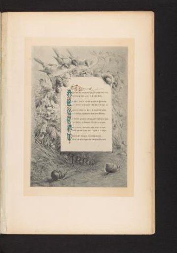 Reproduction of a print of snails and birds, with the poem Septembre by François Coppée, by Hector Giacomelli