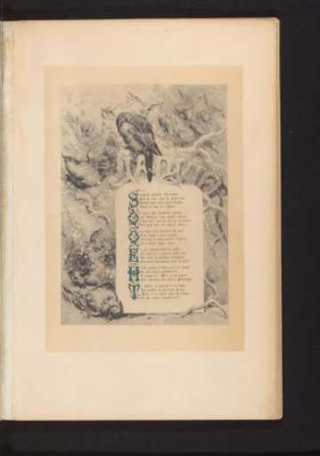Reproduction of a print of birds in a snowstorm, with the poem Janvier by François Coppée, by Hector Giacomelli