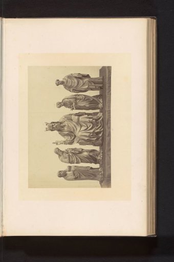 Five oak sculptures of biblical figures from the Holy Saviour's Church in Hakendover, displayed at an exhibition of religious objects from the Middle Ages and the Renaissance in 1864 in Mechelen