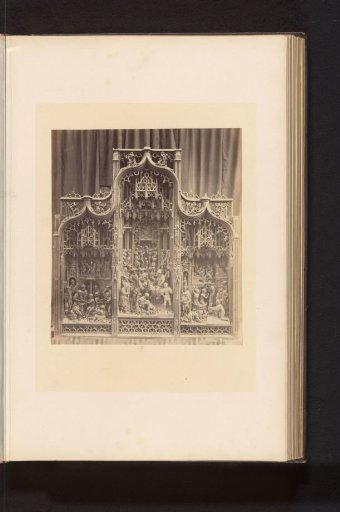 Oak altarpiece from the Sint-Waltrudis Church in Herentals, displayed at an exhibition of religious objects from the Middle Ages and Renaissance in 1864 in Mechelen