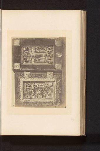 Two ivory reliefs with scenes from the New Testament, from the Basilica of Our Lady in Tongeren and the St. Paul's Cathedral in Liège, displayed at an exhibition of religious objects from the Middle Ages and the Renaissance in 1864 in Mechelen
