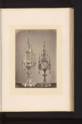Two partially gilded silver monstrances, displayed at an exhibition of religious objects from the Middle Ages and Renaissance in 1864 in Mechelen