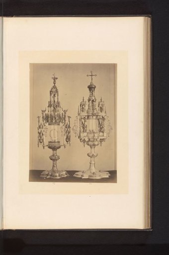 Two gilded monstrances, displayed at an exhibition of religious objects from the Middle Ages and Renaissance in 1864 in Mechelen
