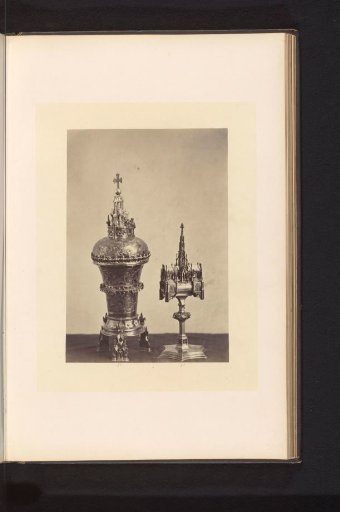 Gilded silver vase and a monstrance, displayed at an exhibition of medieval and Renaissance religious objects in Mechelen in 1864