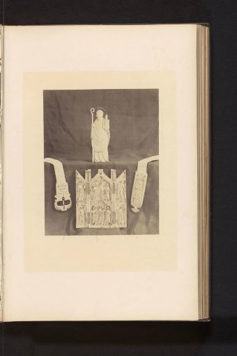 Triptych of ivory with scenes from the New Testament and three other ivory religious objects, displayed at an exhibition of religious objects from the Middle Ages and the Renaissance in 1864 in Mechelen