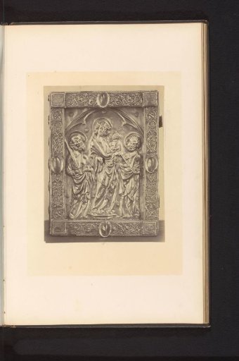 Bookbinding with Mary and Child and Peter and Paul from the Basilica of Our Lady in Tongeren, displayed at an exhibition of medieval and Renaissance religious objects in Mechelen in 1864