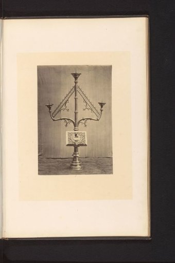 Seven metal candlesticks, displayed at an exhibition of religious objects from the Middle Ages and Renaissance in Mechelen in 1864