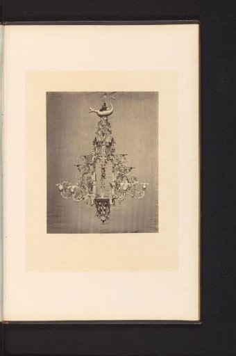 Wrought-iron chandelier from St. Peter's Church in Bastogne, displayed at an exhibition of religious objects from the Middle Ages and Renaissance in Mechelen in 1864