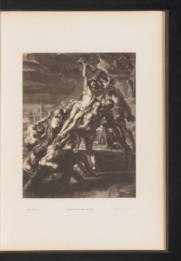 Photographic reproduction of an engraving of The Erection of the Cross by Hans Witdoeck, after the painting by Peter Paul Rubens
