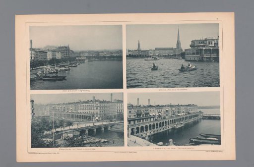 Four Views of Hamburg, Depicting the Old and New Jungfernstieg, the Alsterdamm, the Alsterarkaden, and the Reesendammbrücke