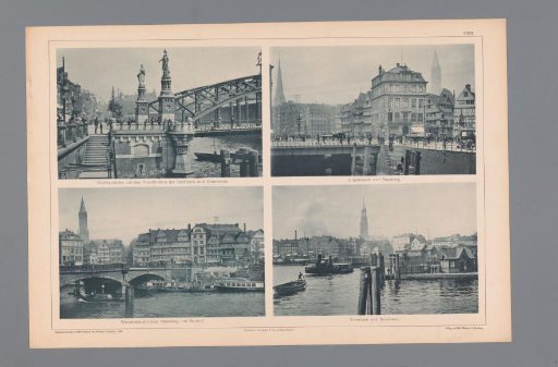 Four Views of Hamburg, Depicting the Brooksbrücke, Hopfensack and Messberg, the Wandrahmsbrücke, and the Baumwall