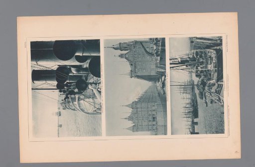Three Images of Fans on a Steamboat, Administrative Buildings, and the Hanseatic Port of Hamburg