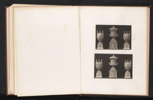 Six decorated vases and pedestals