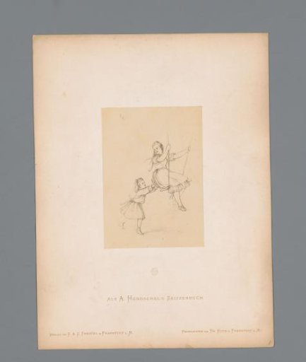 Photographic reproduction of a sketch of a swinging girl by Albert Hendschel