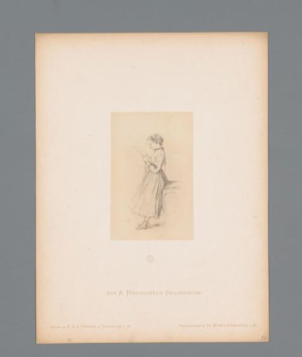 Photographic reproduction of a sketch of a girl reading by Albert Hendschel