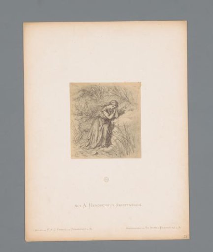 Photographic reproduction of a sketch of a mourning woman by Albert Hendschel