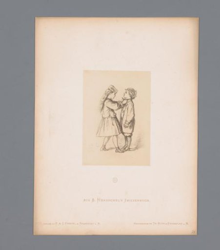 Photographic reproduction of a sketch of two children by Albert Hendschel