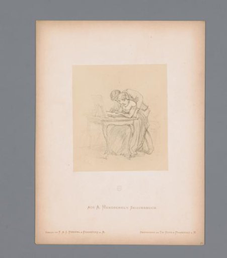 Photographic reproduction of a sketch of a loving couple drawing together by Albert Hendschel