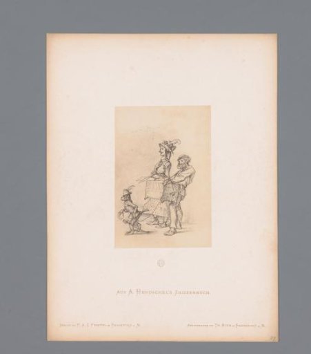 Photographic reproduction of a sketch of two organ grinders by Albert Hendschel