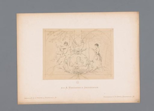 Photographic reproduction of a sketch of various reading figures by Albert Hendschel