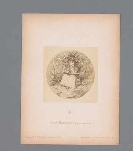 Photographic reproduction of a sketch of a girl reading a book, by Albert Hendschel