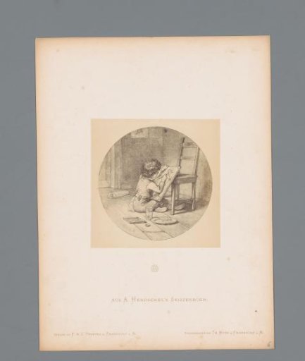 Photographic reproduction of a sketch of a boy painting by Albert Hendschel