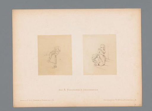 Photographic reproductions of two sketches of a girl by Albert Hendschel