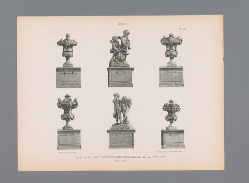 Six views of vases and statues on Place de la Carrière, Nancy