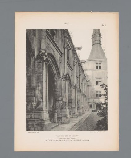 Gallery in the courtyard and the tower of the Musée Lorrain in Nancy