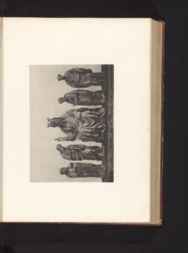 Five oak sculptures of biblical figures from the Holy Saviour Church in Hakendover, displayed at an exhibition of religious objects from the Middle Ages and Renaissance in 1864 in Mechelen
