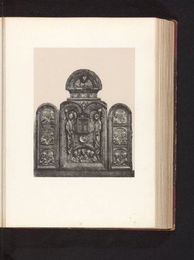 Triptych of wood, copper, and enamel with relic from the Holy Cross Church in Liège, displayed at an exhibition of medieval and Renaissance religious objects in Mechelen in 1864
