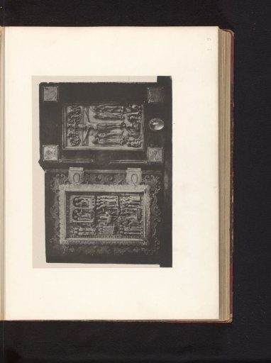 Two ivory reliefs with scenes from the New Testament, from the Basilica of Our Lady in Tongeren and the Saint Paul's Cathedral in Liège, displayed at an exhibition of religious objects from the Middle Ages and Renaissance in 1864 in Mechelen