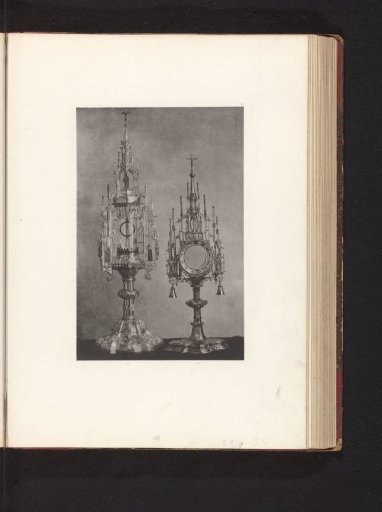 Two partially gilded silver monstrances, displayed at an exhibition of medieval and Renaissance religious objects in Mechelen in 1864