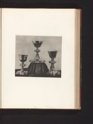 Three gilded chalices, displayed at an exhibition of religious objects from the Middle Ages and Renaissance in 1864 in Mechelen