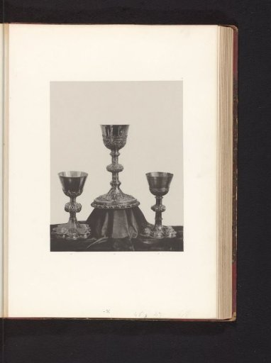 Three gilded chalices, displayed at an exhibition of religious objects from the Middle Ages and Renaissance in 1864 in Mechelen