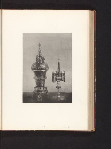 Gilded silver vase and a monstrance, displayed at an exhibition of religious objects from the Middle Ages and Renaissance in 1864 in Mechelen
