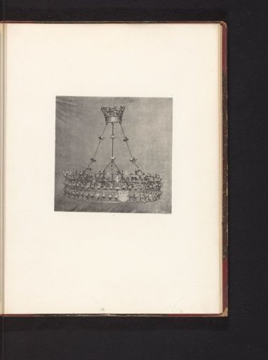 Wrought-iron chandelier from St. Peter's Church in Bastogne, displayed at an exhibition of medieval and Renaissance religious objects in Mechelen in 1864