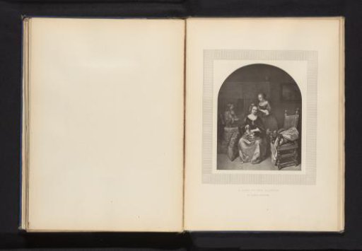 Reproduction of a print of a woman in her bathroom after Gaspar Netscher