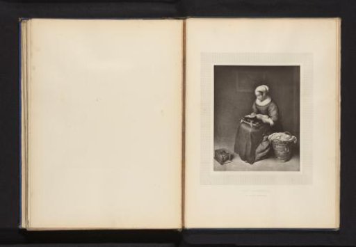 Reproduction of a print of a seamstress after Gaspar Netscher