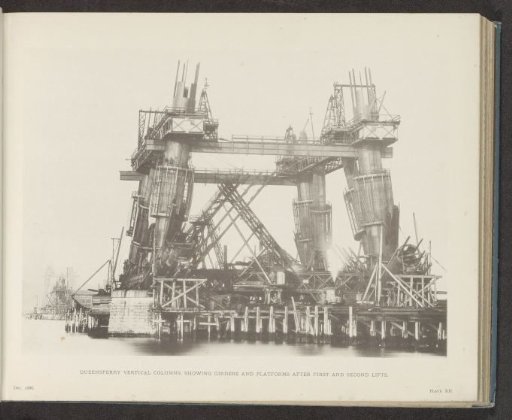 Construction of the support pillars of the Forth Bridge