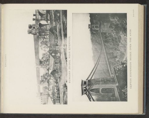 Two views of the Runcorn Bridge and the Clifton Suspension Bridge
