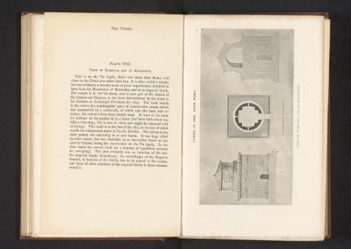 Photographic reproduction of three plans and drawings of the tomb of Romulus in Rome