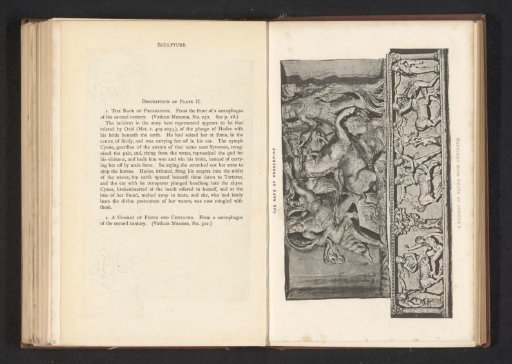 Two details of reliefs, depicting Pluto and Proserpina and a fight between fauns and centaurs